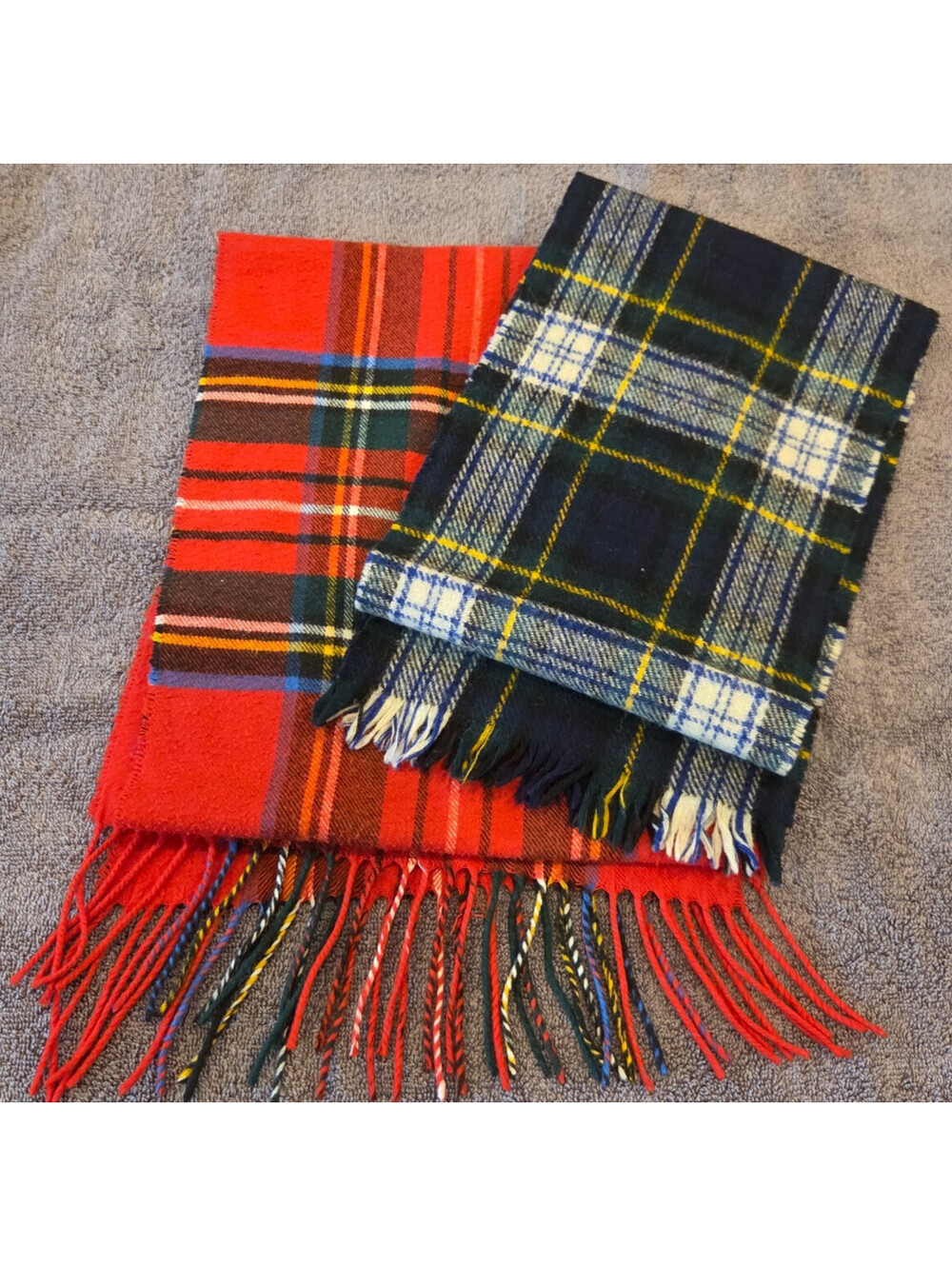 Classic Scottish Plaid Tartan Scarves (Set of 2) - Wool Blend (Red & Blue/Green)